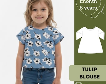 Kids Tulip Sleeve Top Sewing Pattern: Sizes Newborn to 6 Years (PDF Pattern)