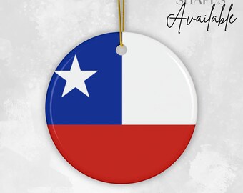 Chile Flag Ceramic Ornament | Holiday Decor | Christmas Ornament | Tree Decoration | Travel Gift | Chile National Pride | Christmas Gift