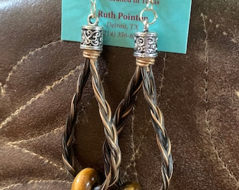 Tigers eye loop horse hair earrings