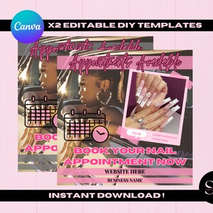Folleto de citas de uñas, Plantilla editable, Citas disponibles, Reservar ahora, Folleto de Canva, Instagram, Redes sociales, Cabello, Plantilla Canva
