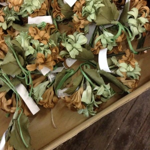 Handmade Vintage millinery flower bunch new old stock pristine Green and Tan hat trim image 1