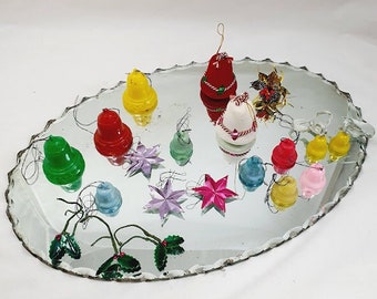 Antique Lot of 20 Vintage Retro Plastic Christmas Tree Bells and Stars assorted red green yellow pink