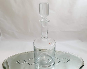 Retro Vintage 1970's Solid Clear Glass Wine Decanter Tall and heavy Stephens Made in Portugal