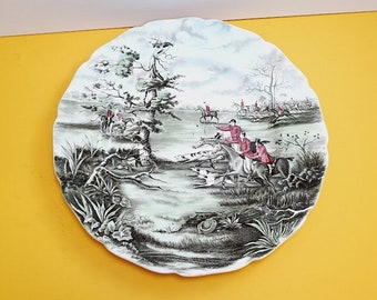 Vintage Retro Old English Hunting Scene Tally Ho 'Full Cry' Johnson Bros Plate 1970's Classic Dinner wear Made in England