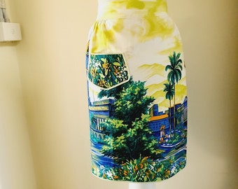 Vintage Retro Apron Floral Tropical Palm Trees WOW 1950s spotless