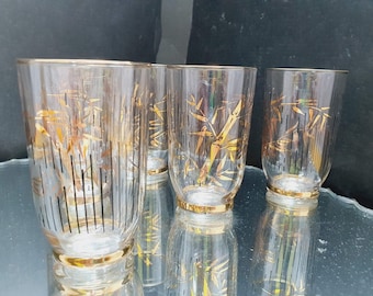Adorable Gold detail Bamboo and Gold Wine Glasses Retro Vintage 1950's Glasses set of six from an elegant era