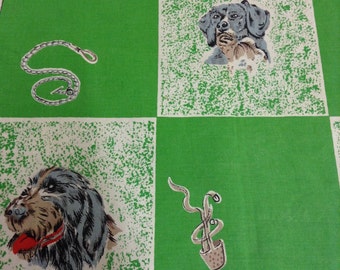 1950's Green Dogs print Cotton Tea Towel so pretty retro vintage