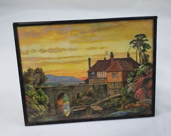 Sweet Vintage Rural River Scene print 1940s wall decoration wall print glass