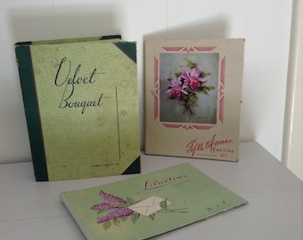 1940's Ephemera Shabby Cardboard files Note Pads Vintage Boxes as found Orchids and Lavender stationary