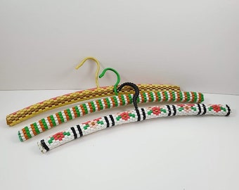 Pretty Vintage Woven Plastic Retro set of ThreeCoat Hangers lot of 1950's home art