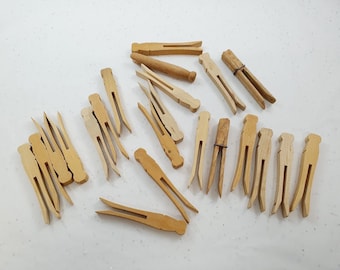 Vintage hand carved Wooden Dolly Pegs clothes Pegs collectors item c1930's