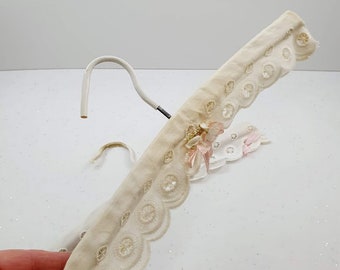 Children 1940s Vintage Embroidery Anglaise Fabric Covered Retro set of pretty Coat Hangers  Recycle child coat hanger