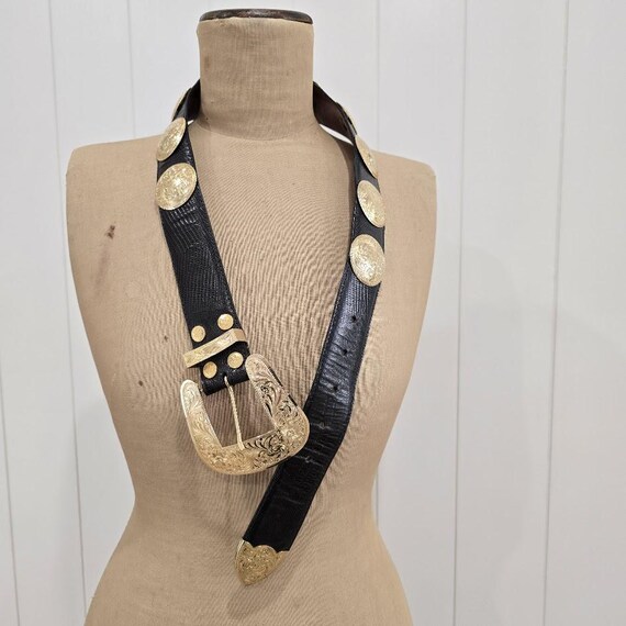 Vintage Snakeskin Leather Belt: 22KT Gold Buckle, Al Berls  display picture 1