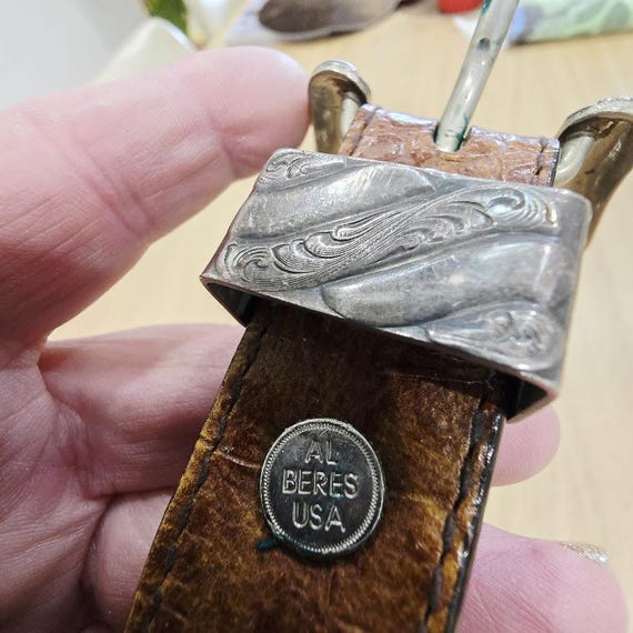 Al Berls USA Leather Belt With Silver Detail and Buckle Size  display picture 2