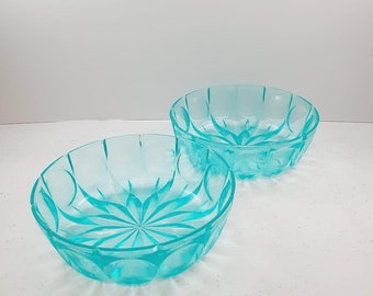 Pretty Aqua Blue Vintage Early Plastic Pair Retro Kitchen 1970's bowl  great condition