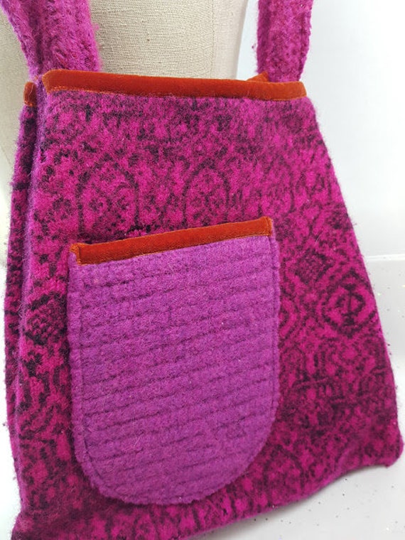 Vintage Retro BoHo hippie Woolen Bag homemade Fel… - image 1