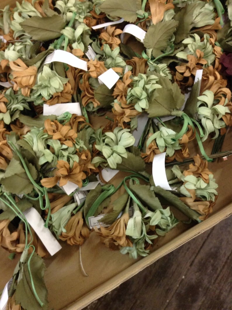 Handmade Vintage millinery flower bunch new old stock pristine Green and Tan hat trim image 1