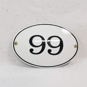 Oval House Plate 99 or 66 White enamel and Black numbers