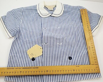 Beautiful Stripe Top Boys Child's Doll Peter Pan Collar Shirt Vintage Cotton formal