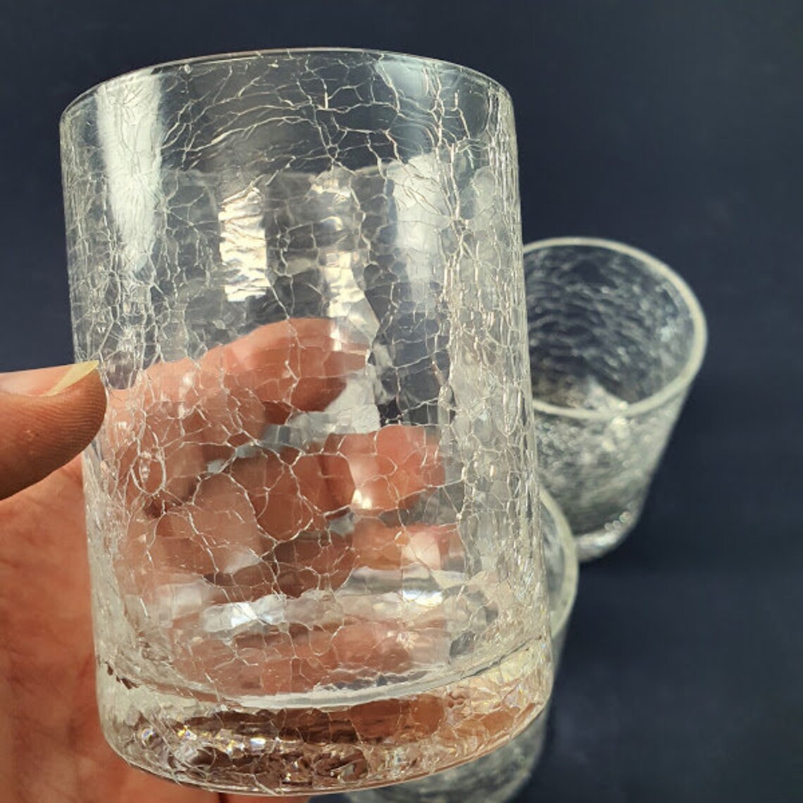Whiskey Crackle Glass Tumblers Clear Glasses Retro Vintage Etsy
