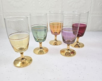 Wow Retro Vintage 1960's Original Glass Harlequin Wine Glasses set of five