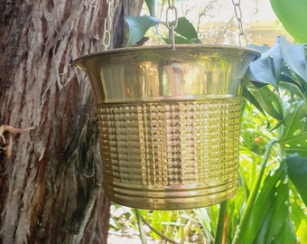 Big flared stylish Brass Retro 1970's Hanging Pot Plant holder lovely design Original