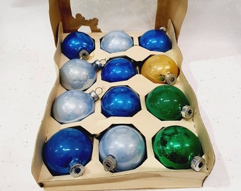 Antique Lot of 12 Large Vintage Retro Assorted Real Glass Christmas Tree balls Mercury Glass