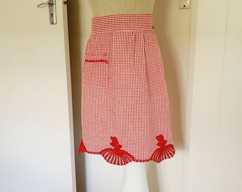 Antique retro Red and white gingham Crinoline lady Apron dates 1950s in as new condition
