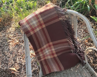 Vintage Retro Two Tone Taupe Pure Wool 1970s Retro check Tartan Travel Blanket Fabulous colours Made in Australia picnic rug