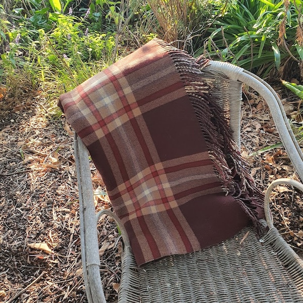 Vintage Retro Two Tone Taupe Pure Wool 1970s Retro check Tartan Travel Blanket Fabulous colours Made in Australia picnic rug