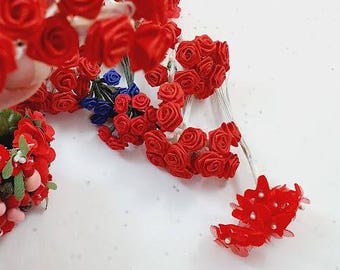 Vintage Red Floral Bunches: Millinery Hat Trim, Craft Supplies