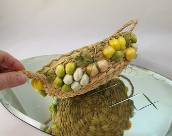 Oval Retro Raffia detail fruit Basket original 1970's handmade Platter recycle reuse great condition Bread basket