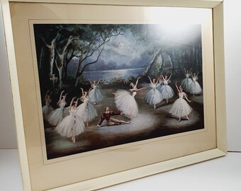 Sweet Vintage Ballerina print 1950s wall decoration wall print painting in cream wooden frame