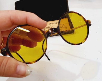 Rare Retro Vintage Albex 1940s Tortoise Shell Steam Punk framed spectacles reading glasses Glasses with yellow eye protection lenses