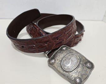 Vintage Black Alligator Grain Steerhide Leather Belt USA  display picture 2