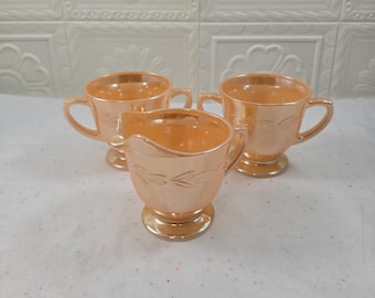 1950s Fire King Peach Luster Milk Jug & Sugar Bowl Set (Pristine)