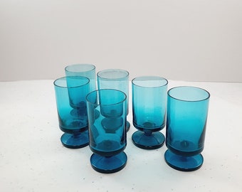 Magnificent Teal Blue Original 60's Port Wine Glasses Shot Glasses Retro Vintage 1960's set of six Shot Glasses