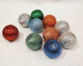 Retro Lurex 1970s Christmas Tree Decorations Rainbow Lurex silk baubles Xmas Balls assorted colours