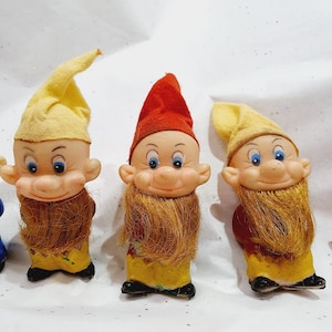 Vintage 1970s Disney Snow White Dwarf Toy Set, Hand-Painted Plastic