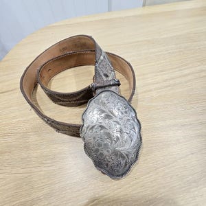 Vintage Mexican Sterling Silver 'overlay'engraved Buckle Belt