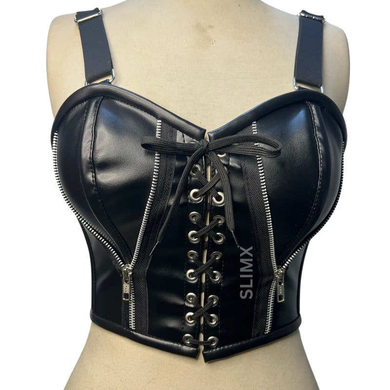 Halter Neck Leather Bustier in Black