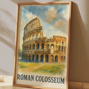 Roman Colosseum Digital Print – Watercolor Italy Wall Art, Wonders of the World Poster, Ancient Rome Landmark, Printable Architecture Decor