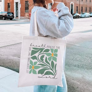 Bible verse tote bag, floral Bible verse tote, Christian tote bag, scripture tote bag, Christian gift for her, Sunday school teacher gift