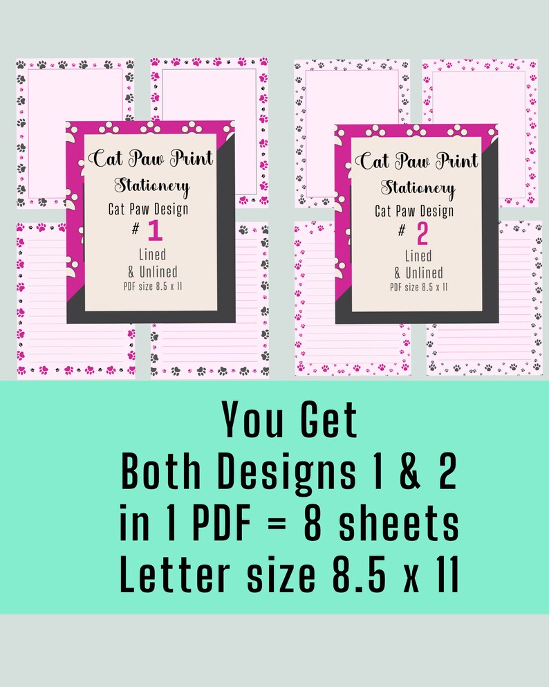 Cat Paw Print Stationery, Printable Paper, Stationery, Printable ...