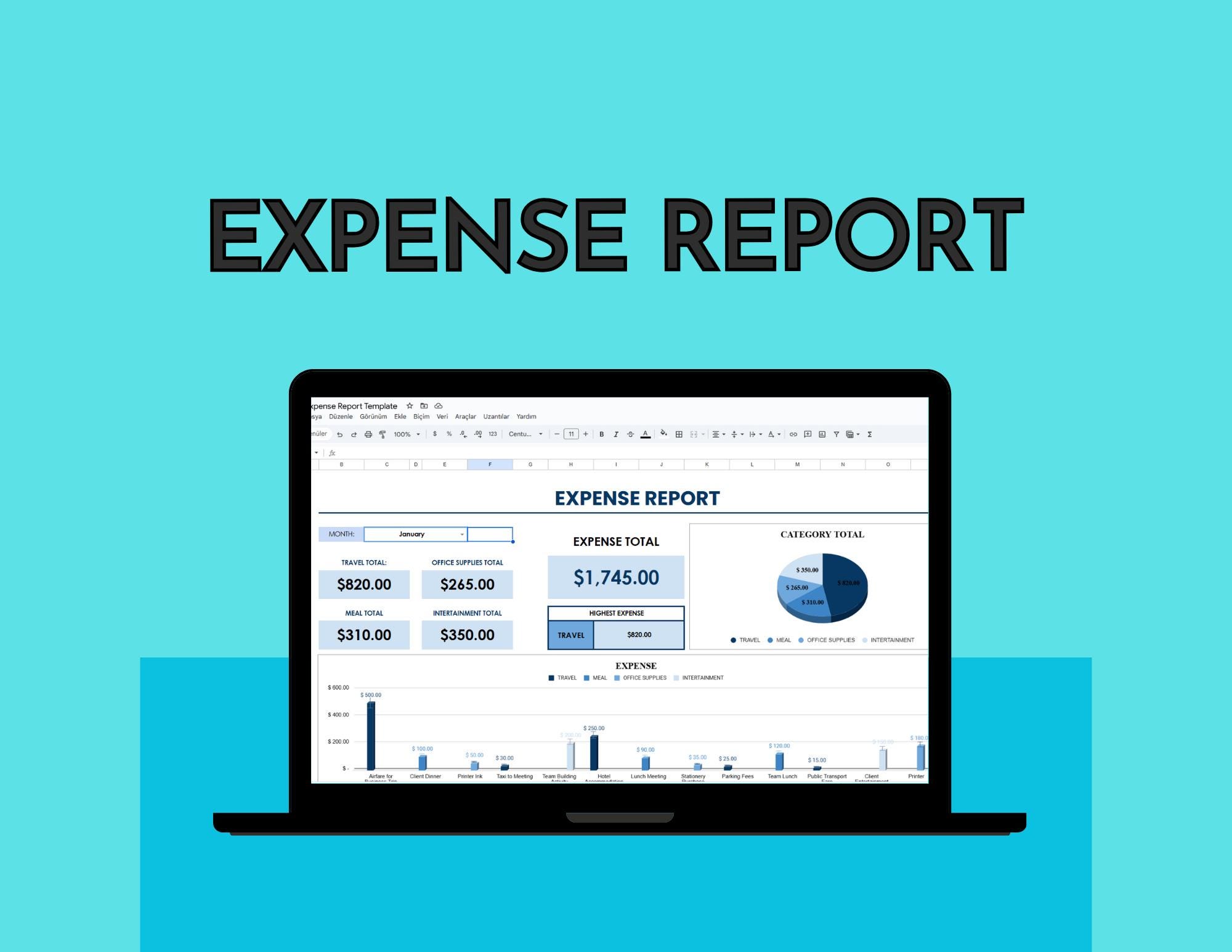 Expense Report, Google Sheets Template for Business and Personal Budget ...