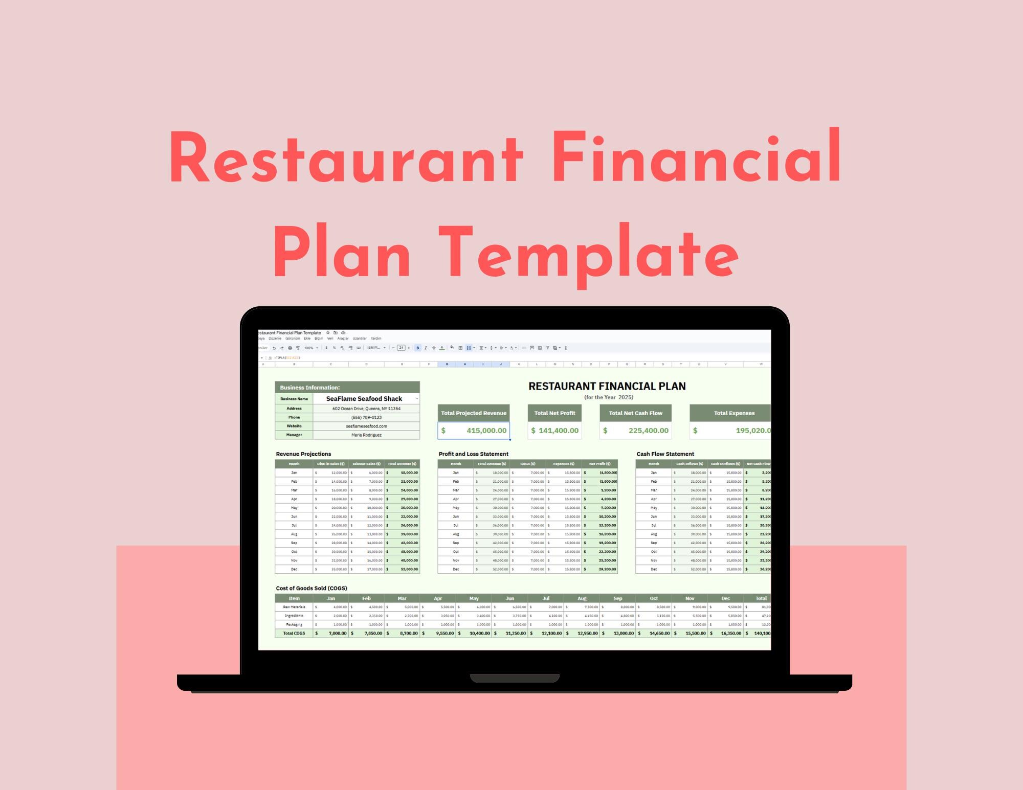 Restaurant Financial Plan Template: Google Sheets Budget (digital ...