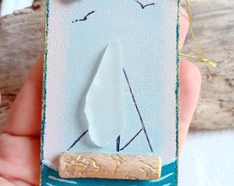Drijfhout zeilboot zeeglaskunst, kleine echte glazen strandboot, Lakehouse-cadeaus, Merry Beachmas, goedkope zuster-moeder in lage gift