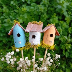 3 Vogelhaus-Pflanzenstecker, niedliches Innenholzhaus-Pflanzenzubehör, Muttertags-Pflanzenstab, Blumen-Liebhaber-Geschenk, dekorativer Topfstecker