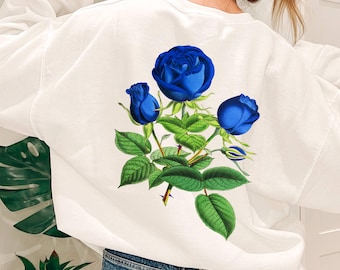 Blue Rose Hoodie, Women's Floral Graphic Sweatshirt