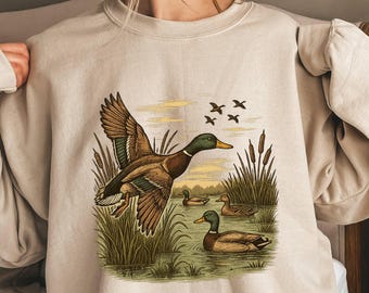 Retro Duck Nature  90s Vintage Mallard Sweatshirt, Boho Cabincore Crewneck Sweater